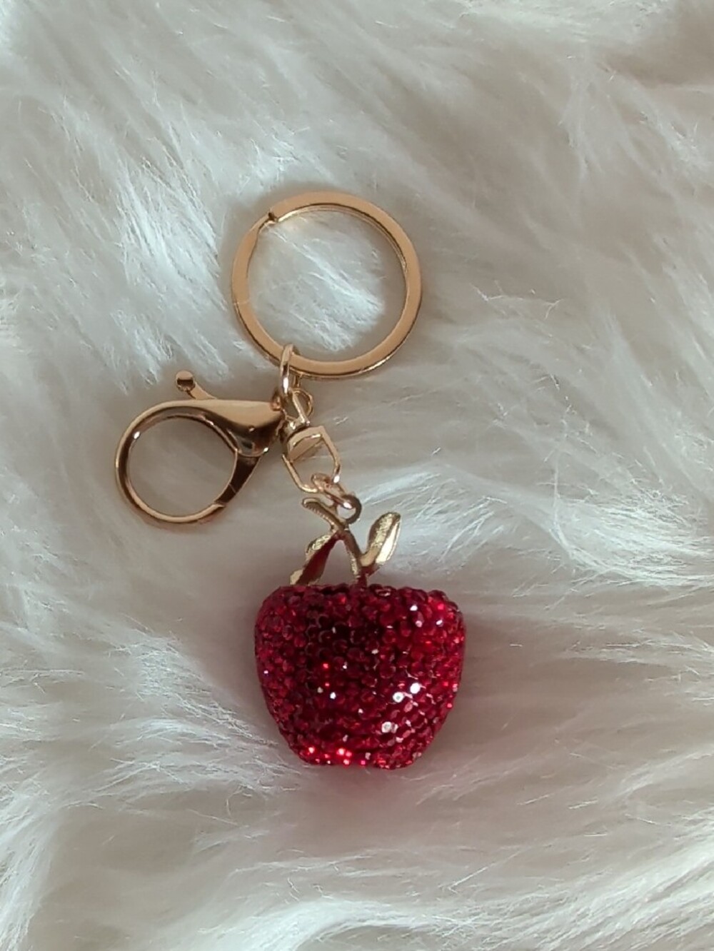 Gold-Tone Keychain with Red Glitter Apple Charm